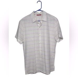 Venissac Men's 100% Cotton Short Sleeve Striped Casual Button Up Shirt Size M‎